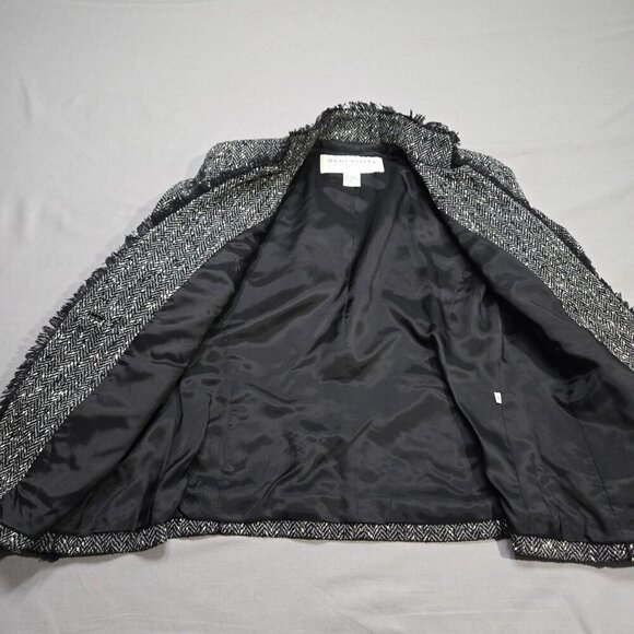 Doncaster Collection Blazer‎ Women's Size 8P Black Tweed Fringe Wool Blend - Picture 7 of 16